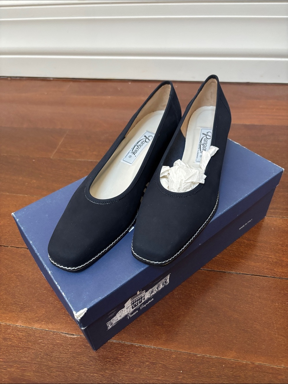 Rangoni Florence Navy Suede Nubuck 90s Block Heel Pumps BNIB 7AA